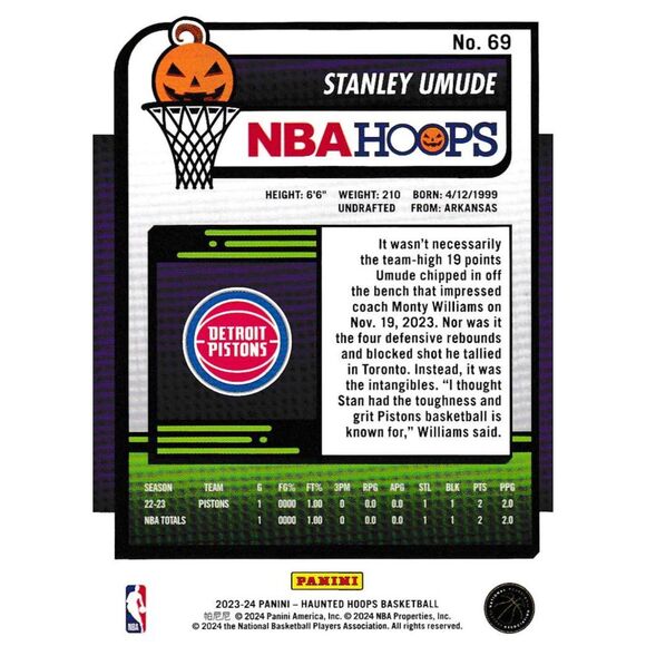 2023-24 Haunted Hoops Basketball Card #69 Stanley Umunde - Picture 2 of 2